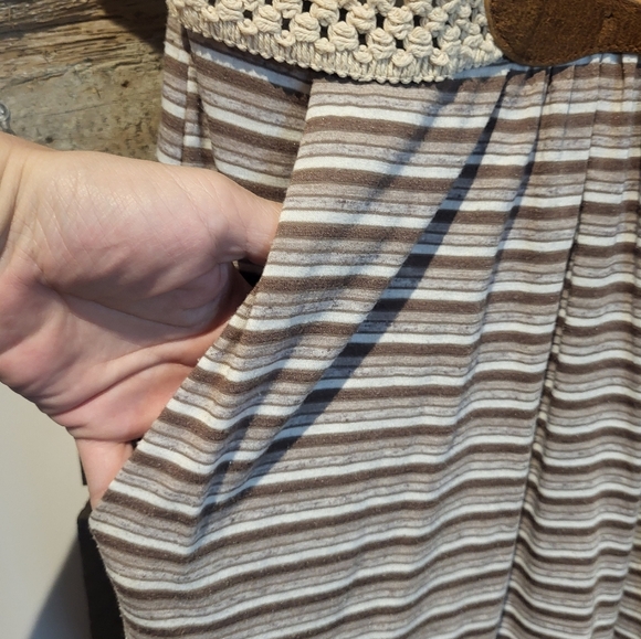 RIPE Striped Brown Dress with Belt - Picture 4 of 6